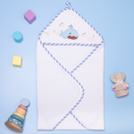 "Olly & Lily baby hooded towel with a fun shark design, perfect for keeping your little one warm and cozy."