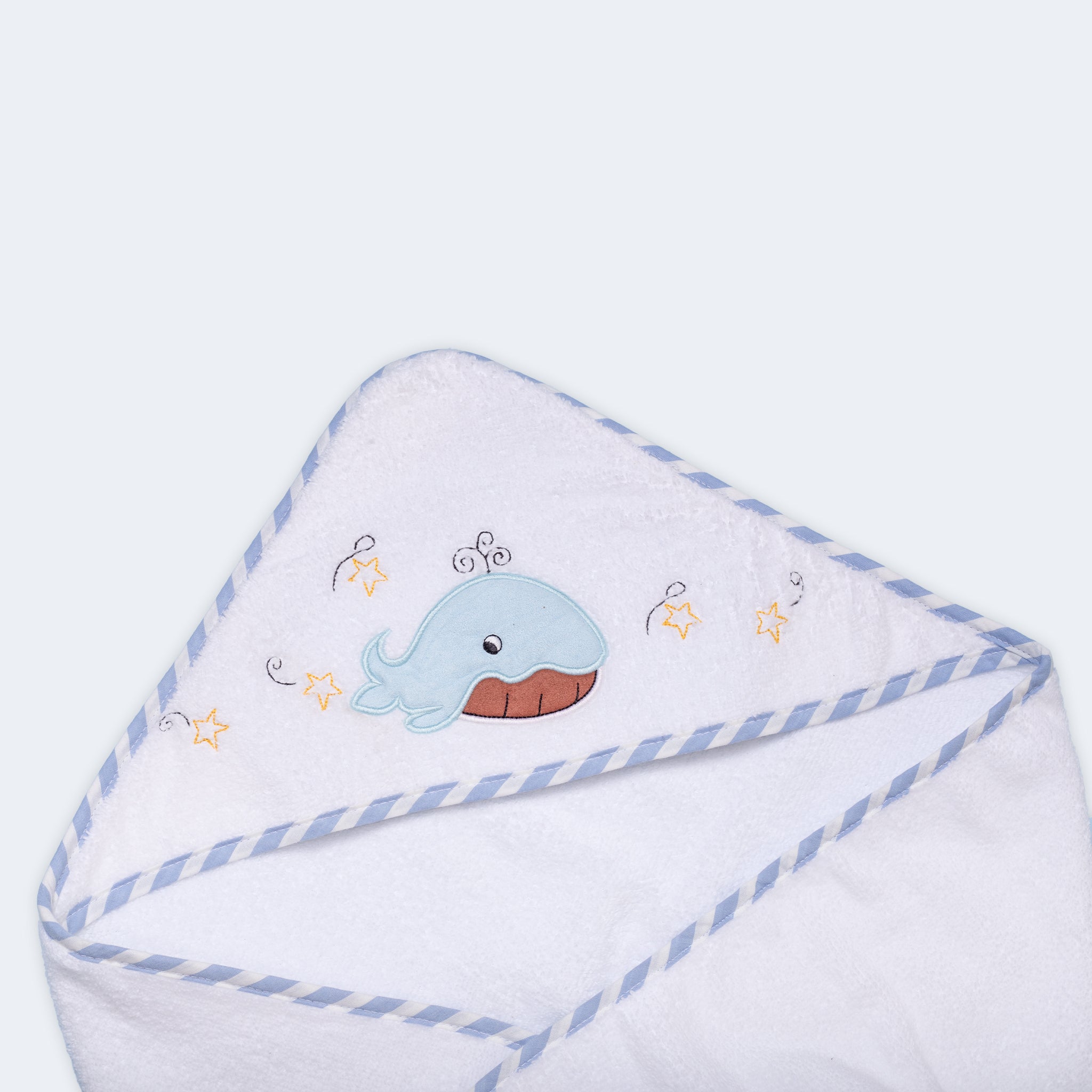 "Playful shark-themed baby hooded towel designed to add fun and comfort to bath time for your baby."