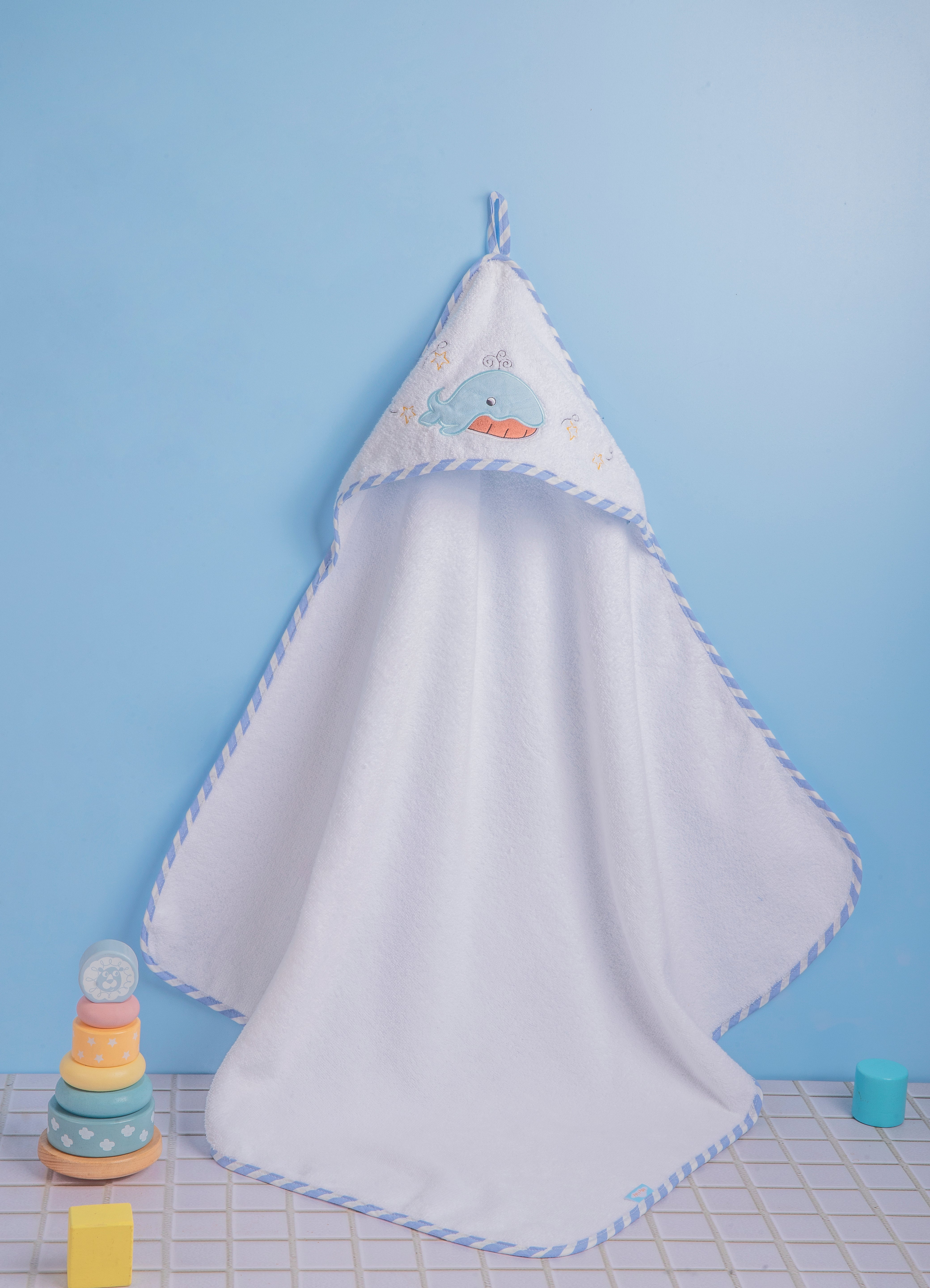 "Soft shark hooded towel for babies, offering a playful design and ultimate comfort after baths."